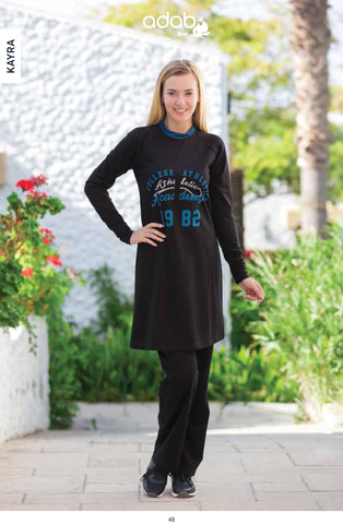 Adabkini Kayra Sweatsuit with hoodi and pants, Covered Sweat Suit with Long Tunic - AdabKini