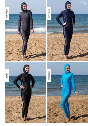 AdabKini Ceren, One-Piece Pool SwimWear, Covered Swimsuit, Covered Swimwear for Pool, Jacuzzi, Beach, Gymnastics, Boating Sun protection swim wear, Jumpsuit, Romper, Scuba Snorkeling, One piece swimsuit, sun protection - AdabKini