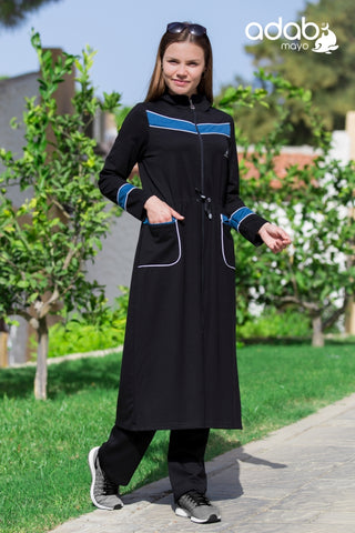 Adabkini Almira Sweatsuit with hoodi and pants, Islamic Covered Sweat Suit with Long Tunic - AdabKini