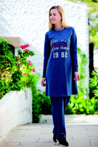 Adabkini Kayra Sweatsuit with hoodi and pants, Covered Sweat Suit with Long Tunic - AdabKini