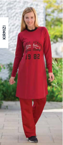 Adabkini Kayra Sweatsuit with hoodi and pants, Covered Sweat Suit with Long Tunic - AdabKini